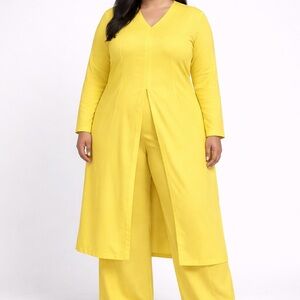Yellow Two Piece Set XL Long Tunic Top & Wide Leg Pants NWOT